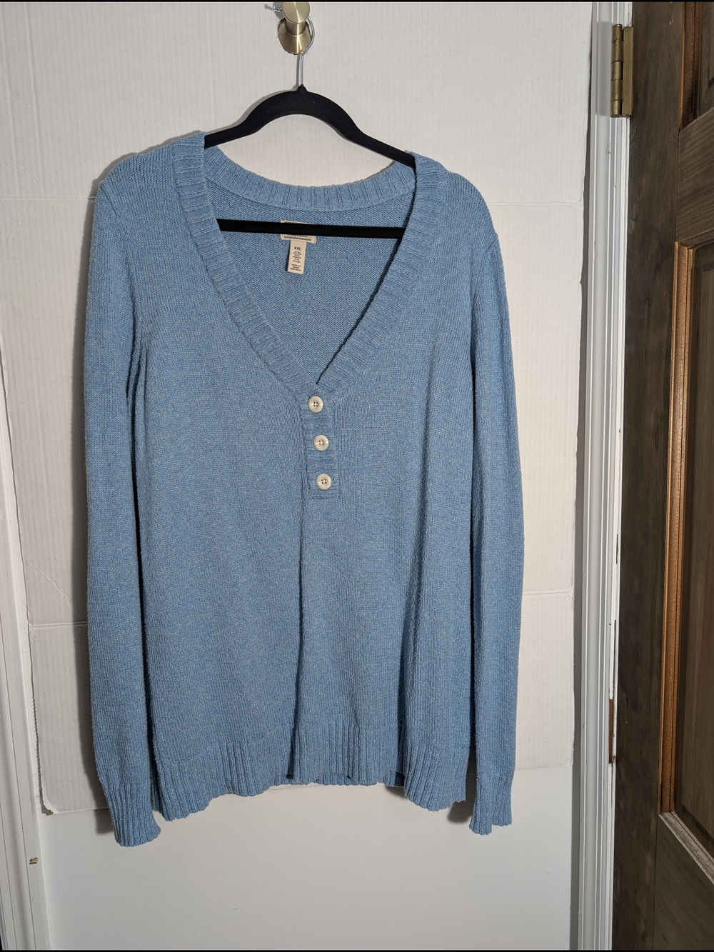Cozy G.H. Bass & Co. Soft Blue V-Neck Sweater, Size XXL